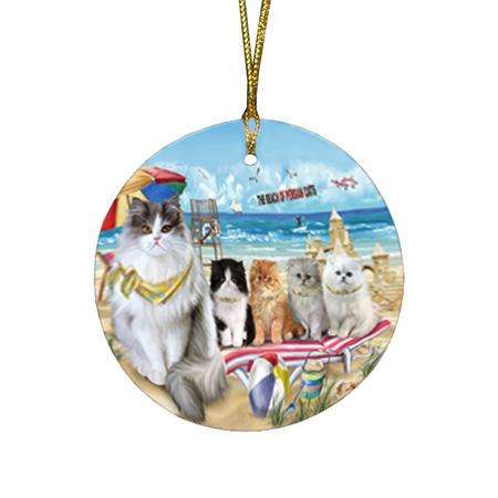 Pet Friendly Beach Persian Cats Round Flat Christmas Ornament RFPOR54164