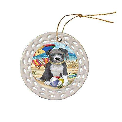 Pet Friendly Beach Pit Bull Dog Ceramic Doily Ornament DPOR48660