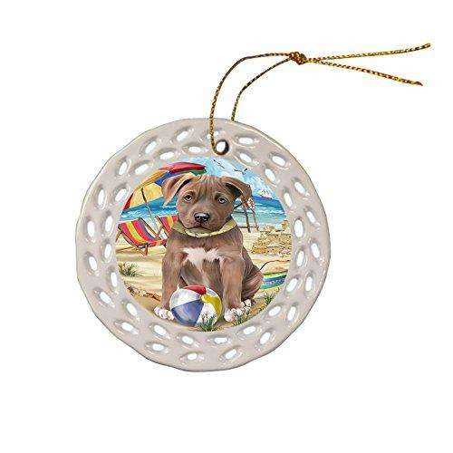 Pet Friendly Beach Pit Bull Dog Ceramic Doily Ornament DPOR48661