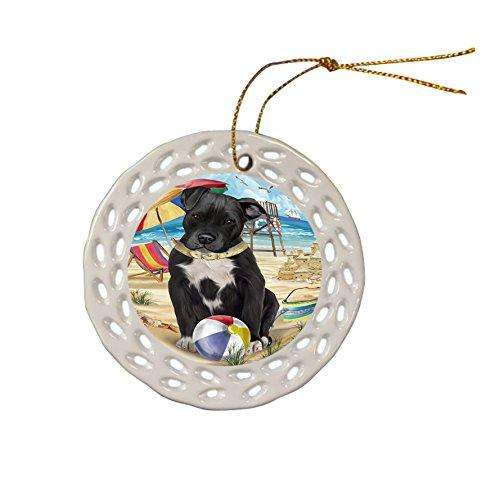 Pet Friendly Beach Pit Bull Dog Ceramic Doily Ornament DPOR48662