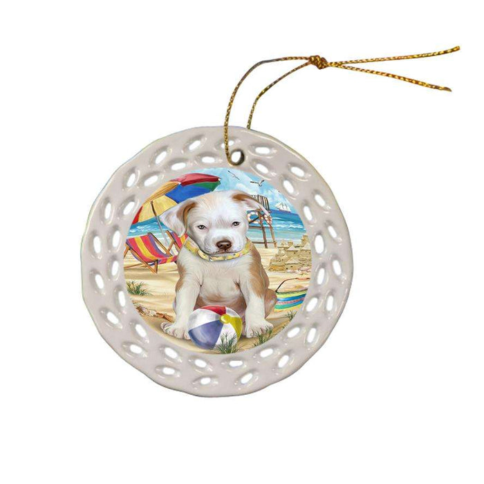 Pet Friendly Beach Pit Bull Dog Ceramic Doily Ornament DPOR48663