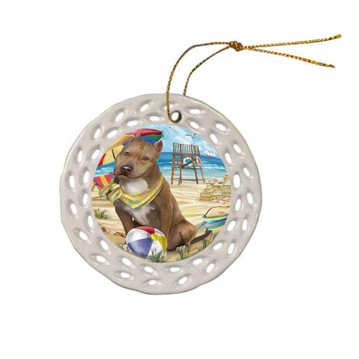 Pet Friendly Beach Pit Bull Dog Ceramic Doily Ornament DPOR48664