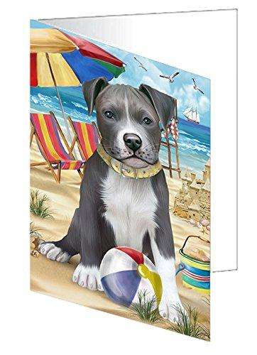 Pet Friendly Beach Pit Bull Dog Handmade Artwork Assorted Pets Greeting Cards and Note Cards with Envelopes for All Occasions and Holiday Seasons GCD50009