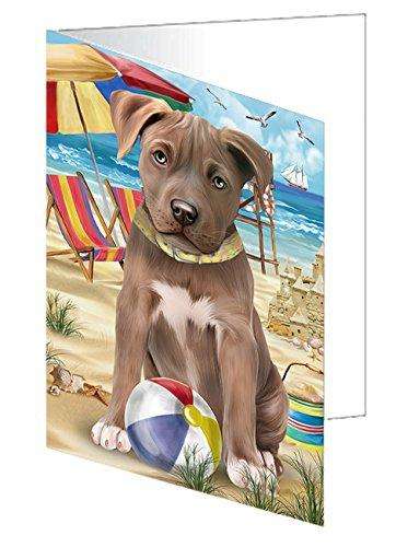 Pet Friendly Beach Pit Bull Dog Handmade Artwork Assorted Pets Greeting Cards and Note Cards with Envelopes for All Occasions and Holiday Seasons GCD50012