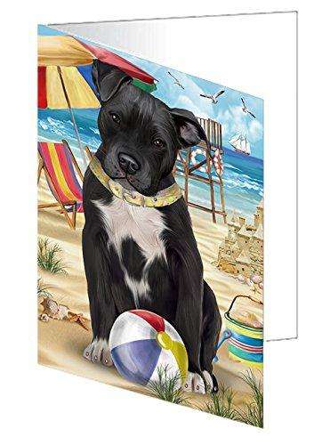 Pet Friendly Beach Pit Bull Dog Handmade Artwork Assorted Pets Greeting Cards and Note Cards with Envelopes for All Occasions and Holiday Seasons GCD50015