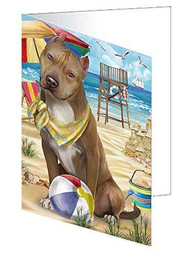 Pet Friendly Beach Pit Bull Dog Handmade Artwork Assorted Pets Greeting Cards and Note Cards with Envelopes for All Occasions and Holiday Seasons GCD50021