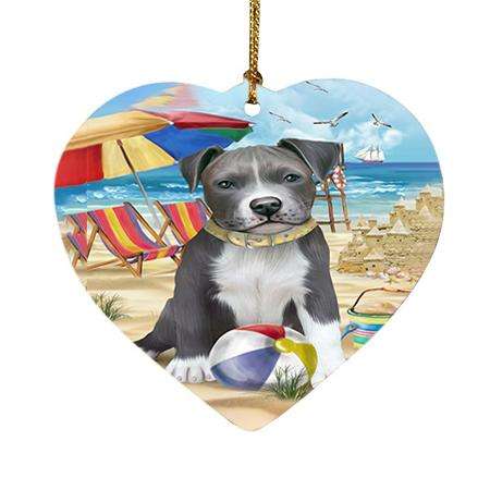 Pet Friendly Beach Pit Bull Dog Heart Christmas Ornament HPOR48660