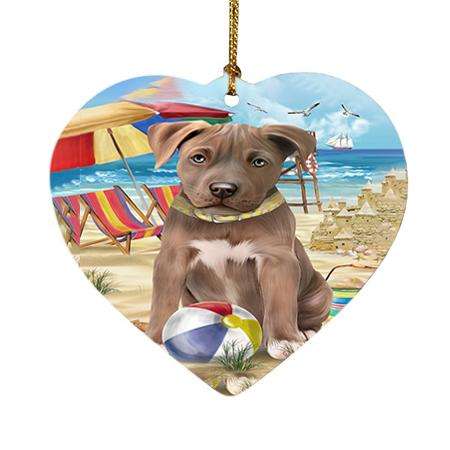 Pet Friendly Beach Pit Bull Dog Heart Christmas Ornament HPOR48661