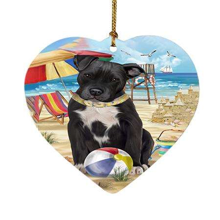 Pet Friendly Beach Pit Bull Dog Heart Christmas Ornament HPOR48662