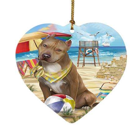 Pet Friendly Beach Pit Bull Dog Heart Christmas Ornament HPOR48664