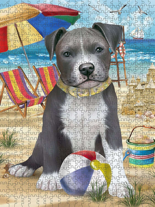 Pet Friendly Beach Pit Bull Dog Puzzle with Photo Tin PUZL49686