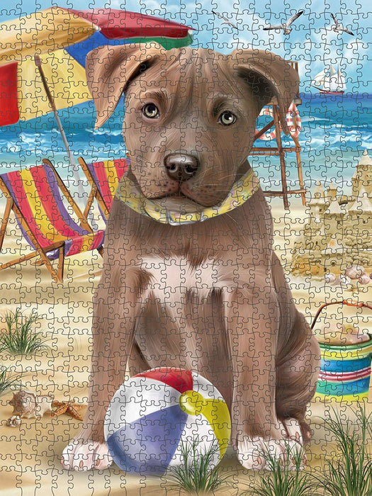 Pet Friendly Beach Pit Bull Dog Puzzle with Photo Tin PUZL49689