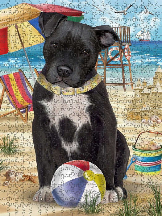 Pet Friendly Beach Pit Bull Dog Puzzle with Photo Tin PUZL49692