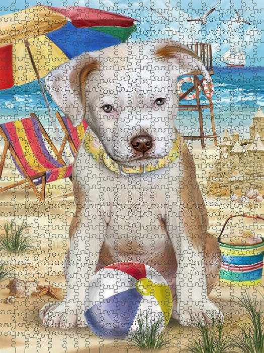 Pet Friendly Beach Pit Bull Dog Puzzle with Photo Tin PUZL49695