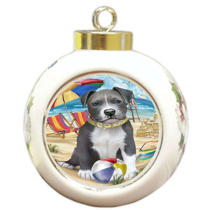 Pet Friendly Beach Pit Bull Dog Round Ball Christmas Ornament RBPOR48660