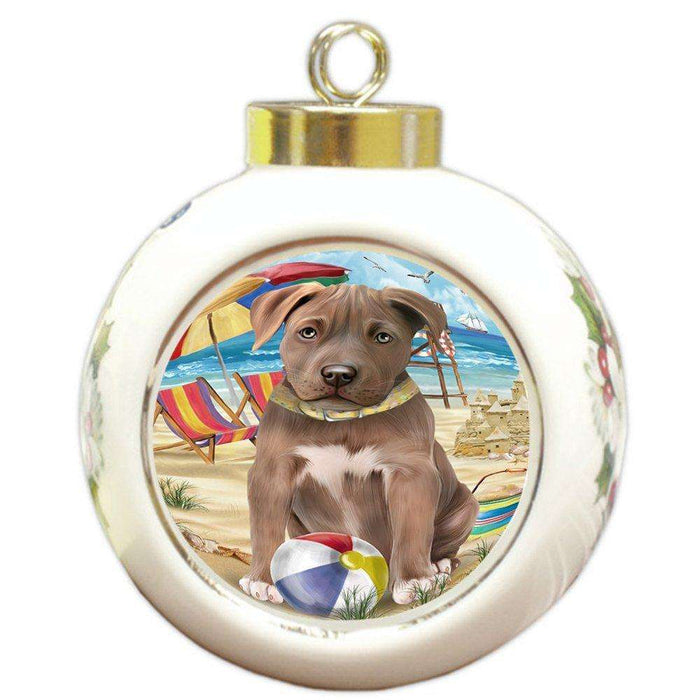 Pet Friendly Beach Pit Bull Dog Round Ball Christmas Ornament RBPOR48661