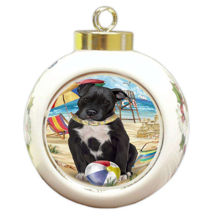 Pet Friendly Beach Pit Bull Dog Round Ball Christmas Ornament RBPOR48662