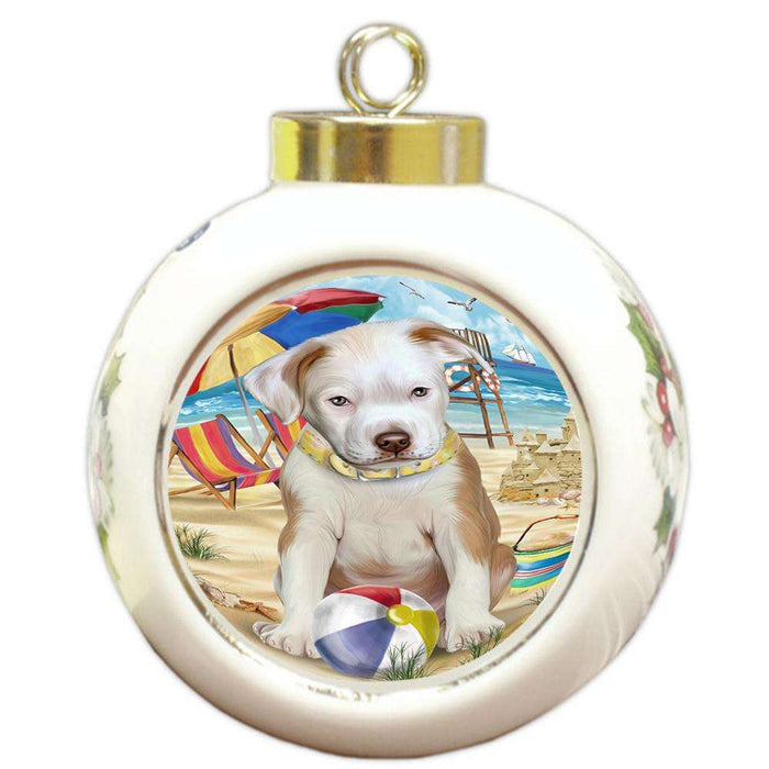 Pet Friendly Beach Pit Bull Dog Round Ball Christmas Ornament RBPOR48663