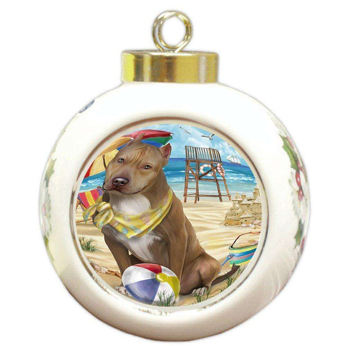 Pet Friendly Beach Pit Bull Dog Round Ball Christmas Ornament RBPOR48664