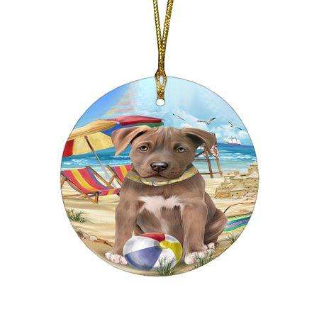 Pet Friendly Beach Pit Bull Dog Round Christmas Ornament RFPOR48652