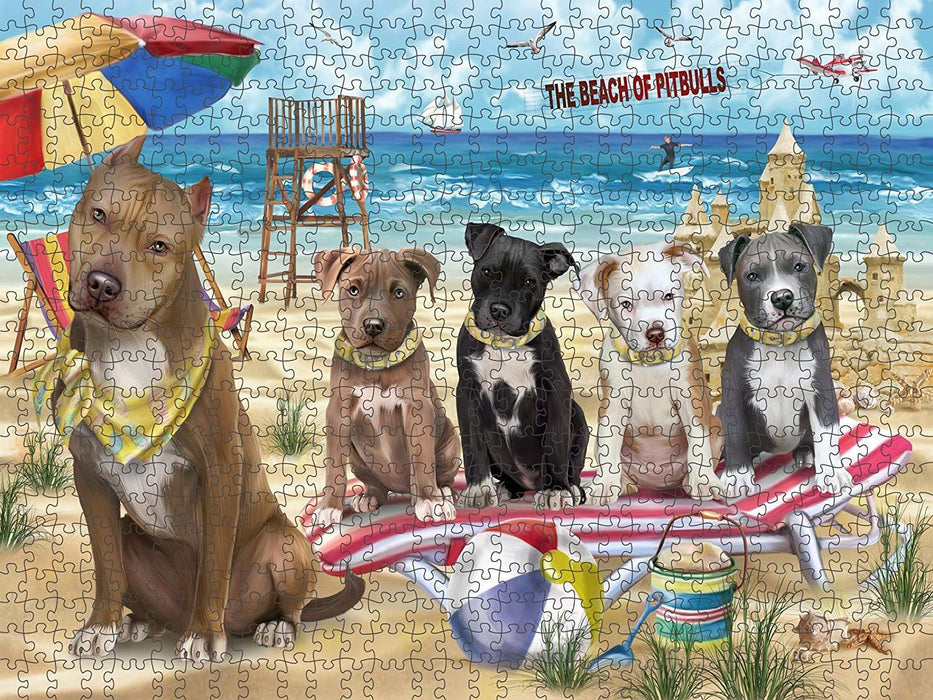Pet Friendly Beach Pit Bulls Dog Puzzle with Photo Tin PUZL49683