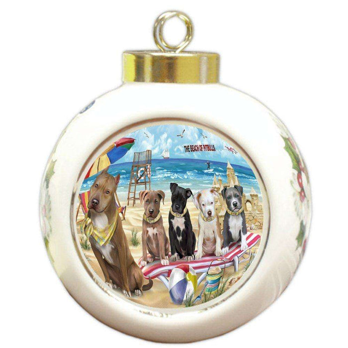 Pet Friendly Beach Pit Bulls Dog Round Ball Christmas Ornament RBPOR48659