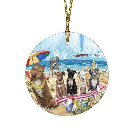 Pet Friendly Beach Pit Bulls Dog Round Christmas Ornament RFPOR48650