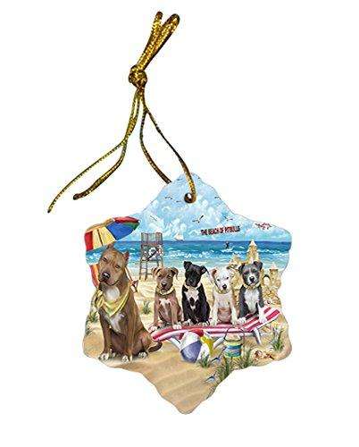 Pet Friendly Beach Pit Bulls Dog Star Porcelain Ornament SPOR48651