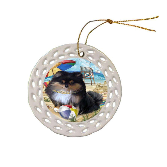 Pet Friendly Beach Pomeranian Dog Ceramic Doily Ornament DPOR50071