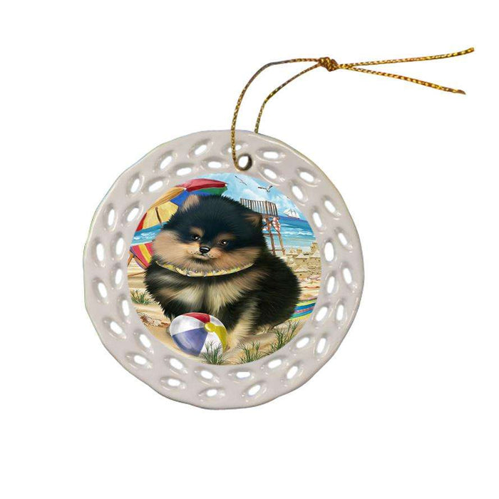 Pet Friendly Beach Pomeranian Dog Ceramic Doily Ornament DPOR50072