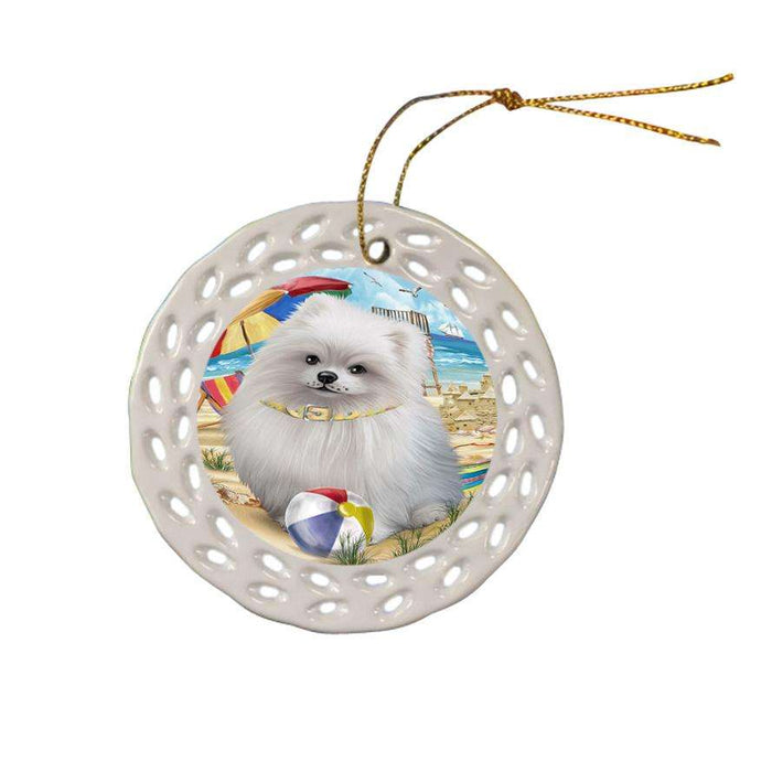 Pet Friendly Beach Pomeranian Dog Ceramic Doily Ornament DPOR50073