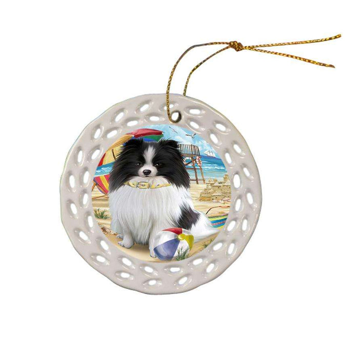 Pet Friendly Beach Pomeranian Dog Ceramic Doily Ornament DPOR50074