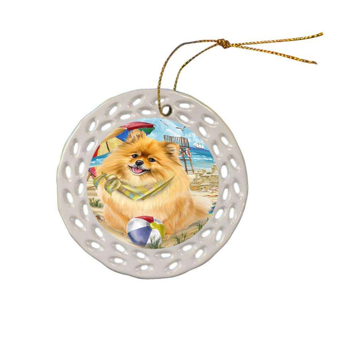 Pet Friendly Beach Pomeranian Dog Ceramic Doily Ornament DPOR50075