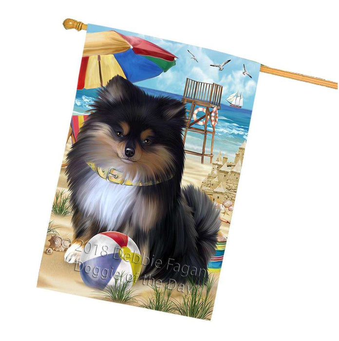 Pet Friendly Beach Pomeranian Dog House Flag FLG50036