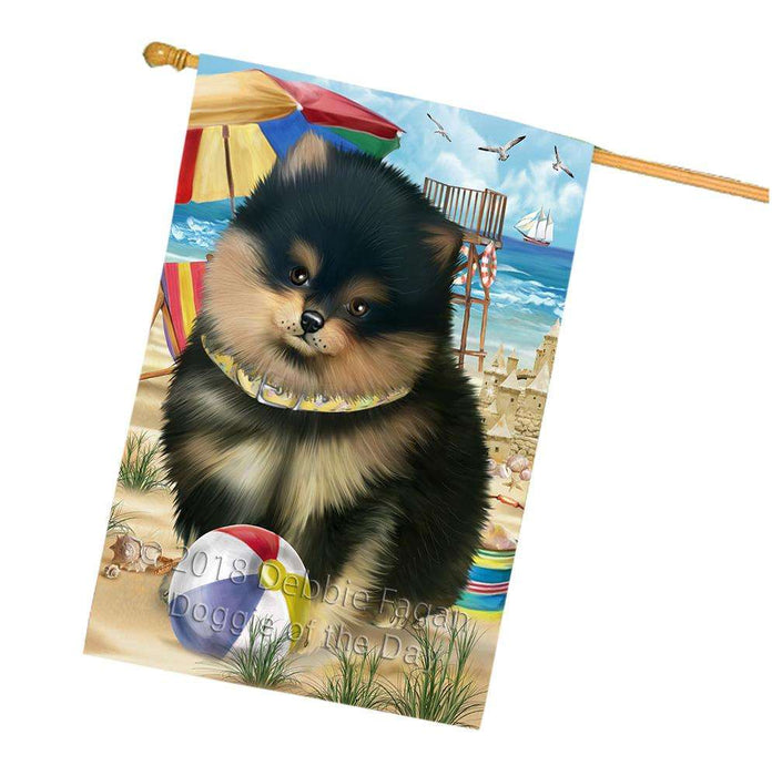 Pet Friendly Beach Pomeranian Dog House Flag FLG50037
