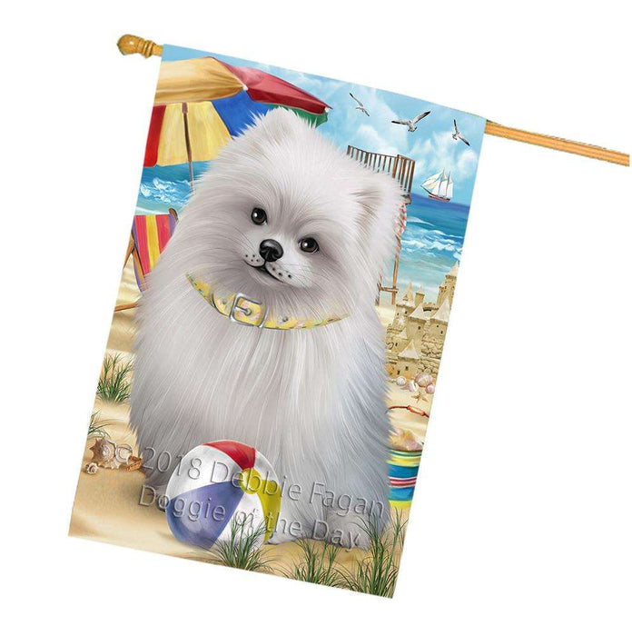 Pet Friendly Beach Pomeranian Dog House Flag FLG50038