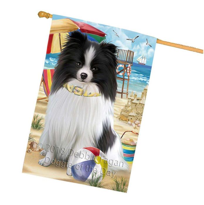 Pet Friendly Beach Pomeranian Dog House Flag FLG50039