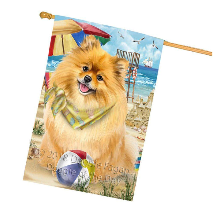 Pet Friendly Beach Pomeranian Dog House Flag FLG50040