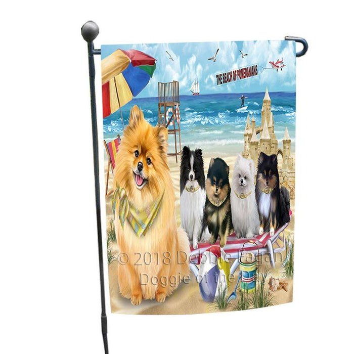 Pet Friendly Beach Pomeranians Dog Garden Flag GFLG49899