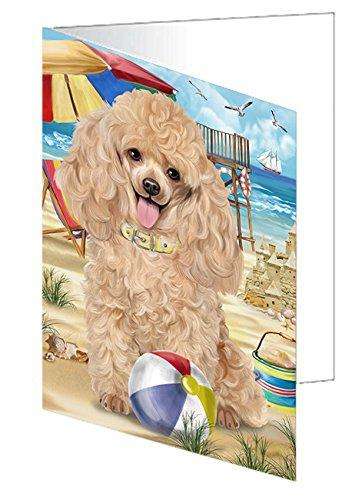 Pet Friendly Beach Poodle Dog Handmade Artwork Assorted Pets Greeting Cards and Note Cards with Envelopes for All Occasions and Holiday Seasons GCD50033