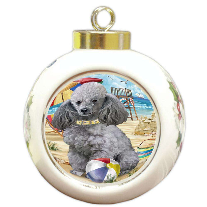 Pet Friendly Beach Poodle Dog Round Ball Christmas Ornament RBPOR48666