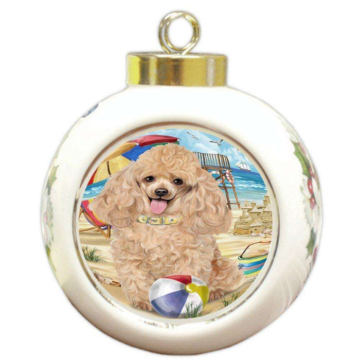 Pet Friendly Beach Poodle Dog Round Ball Christmas Ornament RBPOR48668