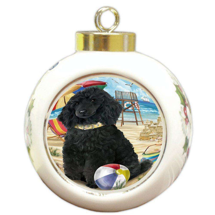 Pet Friendly Beach Poodle Dog Round Ball Christmas Ornament RBPOR48669