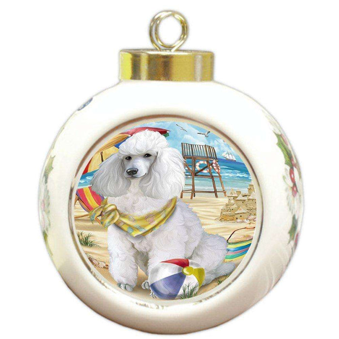 Pet Friendly Beach Poodle Dog Round Ball Christmas Ornament RBPOR48670