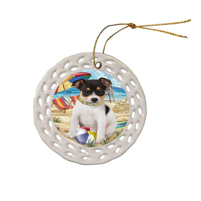 Pet Friendly Beach Rat Terrier Dog Ceramic Doily Ornament DPOR50077