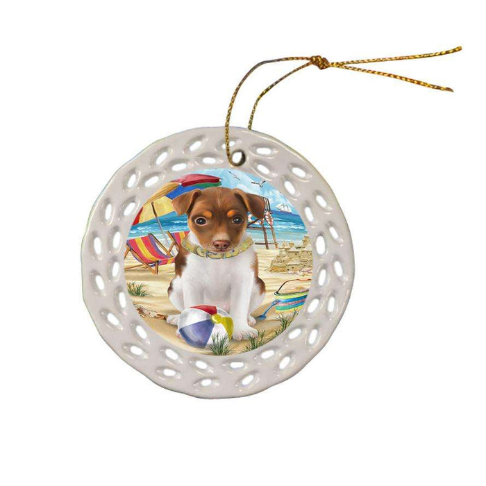 Pet Friendly Beach Rat Terrier Dog Ceramic Doily Ornament DPOR50078