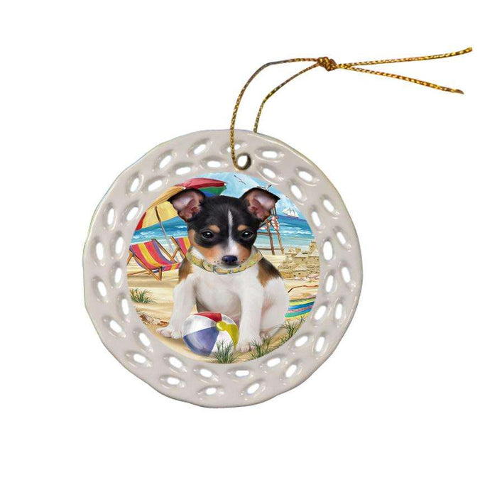 Pet Friendly Beach Rat Terrier Dog Ceramic Doily Ornament DPOR50079