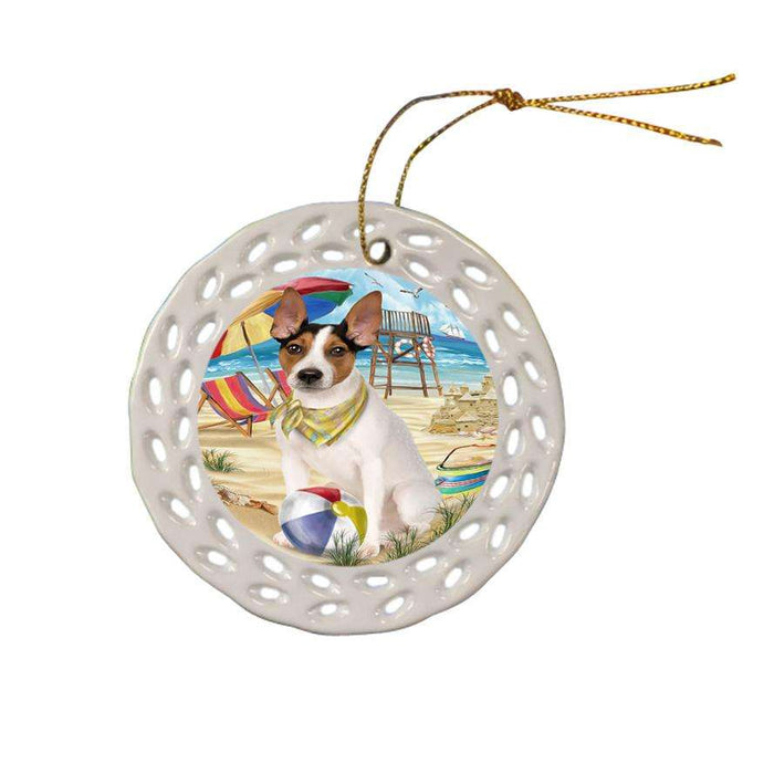 Pet Friendly Beach Rat Terrier Dog Ceramic Doily Ornament DPOR50081