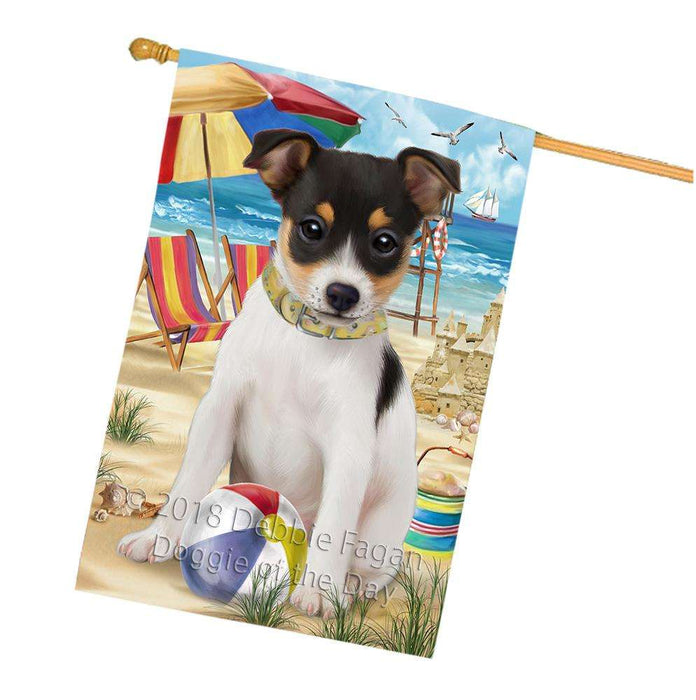 Pet Friendly Beach Rat Terrier Dog House Flag FLG50042