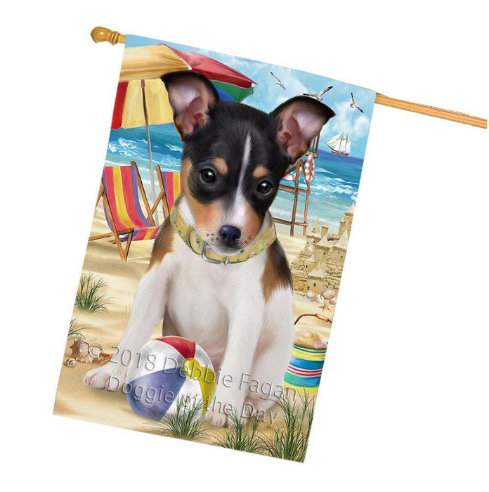 Pet Friendly Beach Rat Terrier Dog House Flag FLG50044